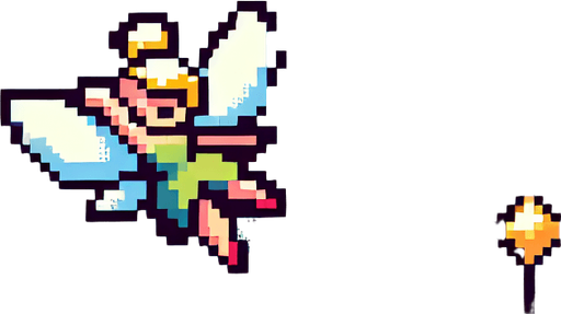 fairy dust shot, 8bit, cartoon. vertical..
Single Game Texture. In-Game asset. 2d. Blank background. High contrast. No shadows.