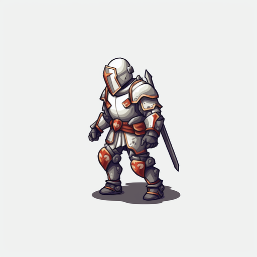 Heroic knight walking to the right.
Game Texture. In-Game asset. 2d. Pixelart. White background. Blank background. Low detail. High contrast.