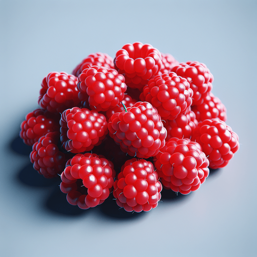 A few delicious red raspberries, cleaned..
Single Game Texture. In-Game asset. 2d. Blank background. High contrast. No shadows.