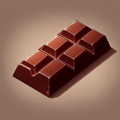 a chocolate bar.
Single Game Texture. In-Game asset. 2d. Blank background. High contrast. No shadows.