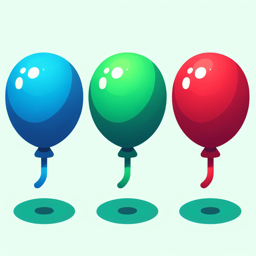 Blue, Green, Red Ballons..
Single Game Texture. In-Game asset. 2d. Blank background. High contrast. No shadows.