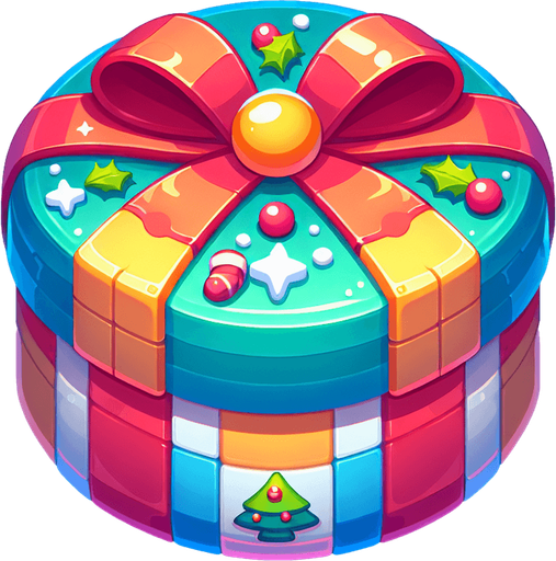 a round christmas gift.plastic style. Single Game Texture. In-Game asset. 2d. Blank background. High contrast. No shadows.