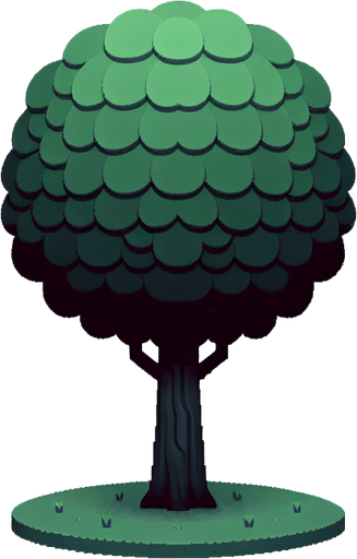 dark green tree, plain background.
Single Game Texture. In-Game asset. 2d. Blank background.  No shadows.