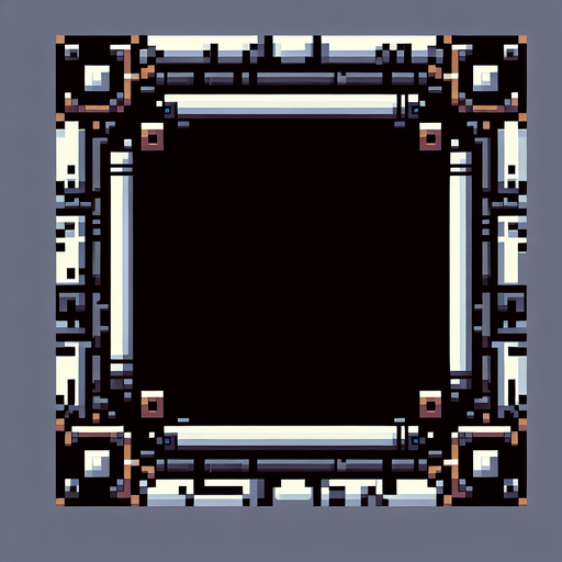 pixel art of a square scifi border.
Single Game Texture. In-Game asset. 2d. Blank background. High contrast. No shadows.