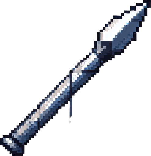 a straight crossbow bolt made of cobalt. top down view. pixelart. bolt only, crossbow not included. vertical display, from bottom to top. Single Game Texture. In-Game asset. 2d. Blank background. High contrast. No shadows.