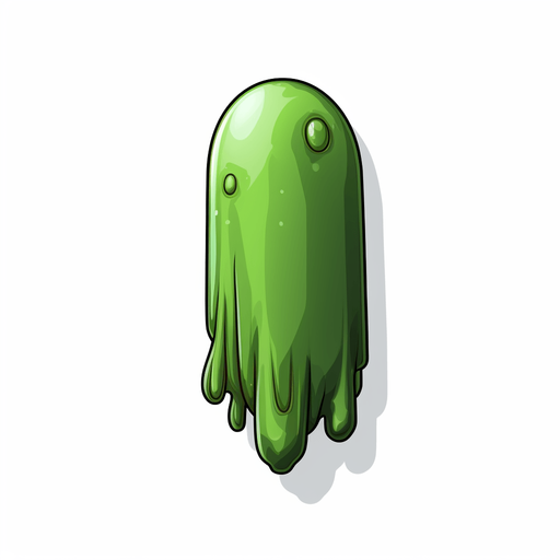 Single enemy slime bullet, seen from above facing upwards. 
Single Game Texture. In-Game asset. 2d. Pixelart. White background. Blank background. Low detail. High contrast.