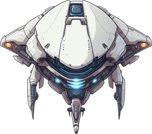 single alien enemy spaceship facing down, looking like space alien adopted to living in space.
Game Texture. In-Game asset. 2d. Pixelart. White background. Blank background. Low detail. High contrast.