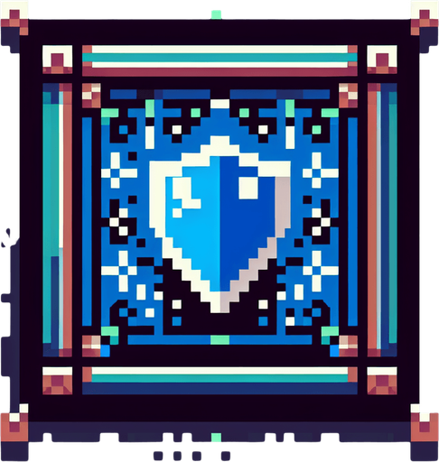 blue shield spell icon with a frame,  I want the art style to reflect a classic 16-bit retro pixel art aesthetic, reminiscent of early 1990s RPGs with vibrant colors..
Single Game Texture. In-Game asset. 2d. Blank background. High contrast. No shadows.