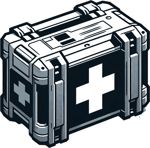 Medkit.
Single Game Texture. In-Game asset. 2d. Blank background. High contrast. No shadows.