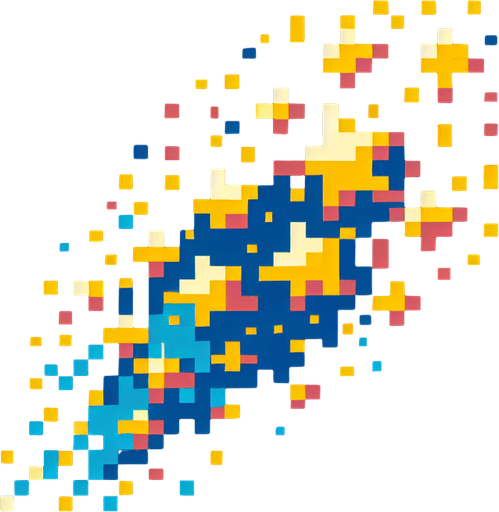 Pixelart. An icon of a a swarm of small yellow and blue stars..
Single Game Texture. In-Game asset. 2d. Blank background. High contrast. No shadows.