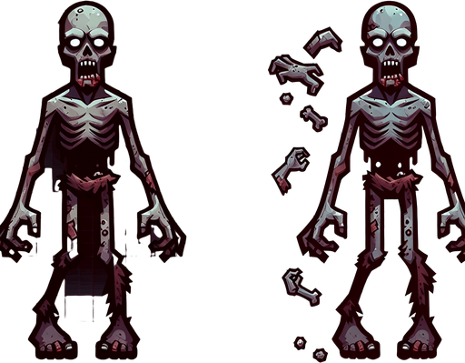 Zombie from above your head.
Single Game Texture. In-Game asset. 2d. Blank background. High contrast. No shadows.