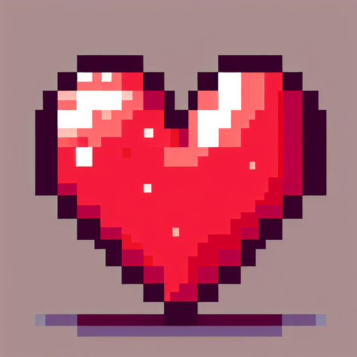 pixelated 8-bit heart.
Single Game Texture. In-Game asset. 2d. Blank background. High contrast. No shadows.