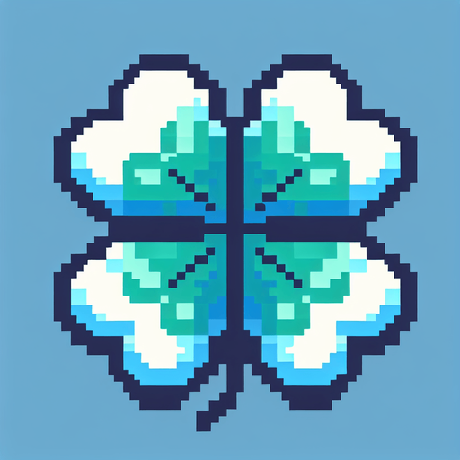 pixel art of a 4 leaf sky blue clover..
Single Game Texture. In-Game asset. 2d. Blank background. High contrast. No shadows.