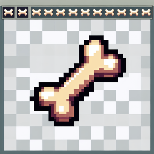 pixel art dog bone.
Single Game Texture. In-Game asset. 2d. Blank background.