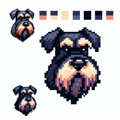 pixel art Giant Schnauzer.
Single Game Texture. In-Game asset. 2d. Blank background. High contrast. No shadows.