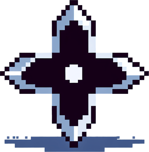 8-bit pixel shuriken.
Single Game Texture. In-Game asset. 2d. Blank background. High contrast. No shadows.