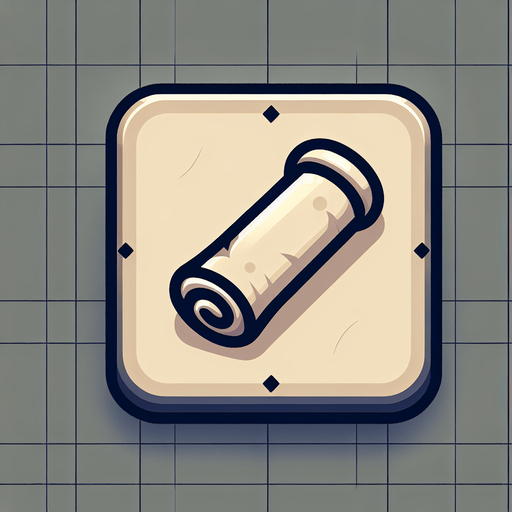 a button with a scroll on it.
Single Game Texture. In-Game asset. 2d. Blank background. High contrast. No shadows.