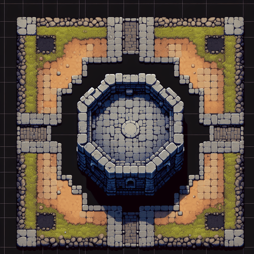 a medieval style stone tower. top down view.
Single Game Texture. In-Game asset. 2d. Blank background. High contrast. No shadows.