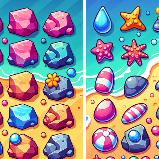 Create a cartoon-style illustration of beach rocks. The goal is to capture a lively and playful location.
Single Game Texture. In-Game asset. 2d. Blank background. High contrast. No shadows.