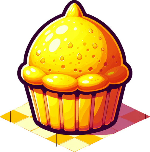 Lemon cupcake yellow Single Game Texture. In-Game asset. 2d. Blank background. High contrast. No shadows. Single Game Texture. In-Game asset. 2d. Blank background. High contrast. No shadows.