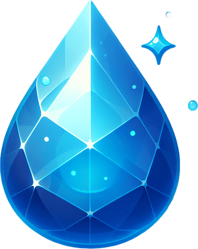 Magic Blue Drop Shaped Gem.
Single Game Texture. In-Game asset. 2d. Blank background. High contrast. No shadows.