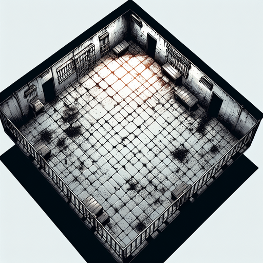 Top down view of a Dirty prison floor.
Single Game Texture. In-Game asset. 2d. Blank background. High contrast. No shadows.