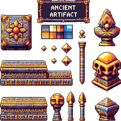 ancient artifact, front facing, I want the art style to reflect a classic 16-bit retro pixel art aesthetic, reminiscent of early 1990s RPGs with vibrant colors...
Single Game Texture. In-Game asset. 2d. Blank background. High contrast. No shadows.