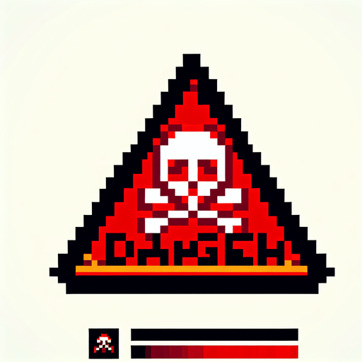 red danger warning sign. pixelated. 8 bit..
Single Game Texture. In-Game asset. 2d. Blank background. High contrast. No shadows.