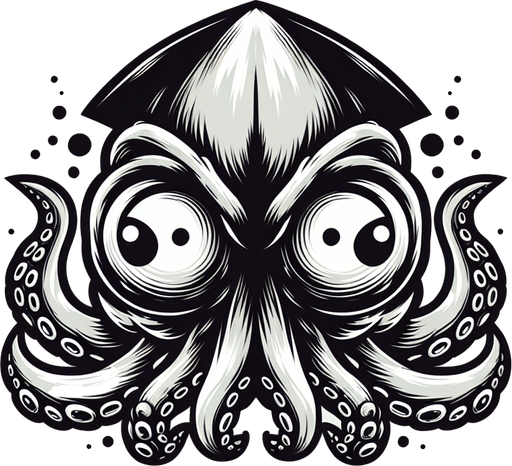 Create a cartoon-style illustration of a giant squid menacingly staring...
Single Game Texture. In-Game asset. 2d. Blank background. High contrast. No shadows.