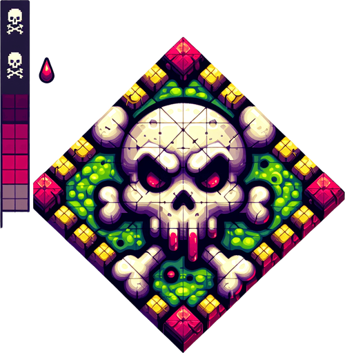 Poisonous Skull.
Single Game Texture. In-Game asset. 2d. Blank background. High contrast. No shadows.