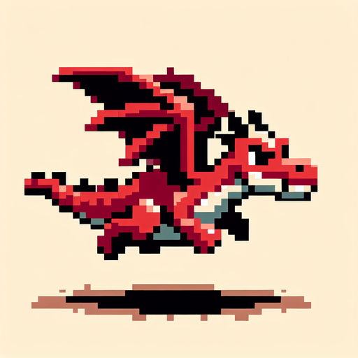 8bit cartoon flying dragon. Front view. Funny..
Single Game Texture. In-Game asset. 2d. Blank background. High contrast. No shadows.