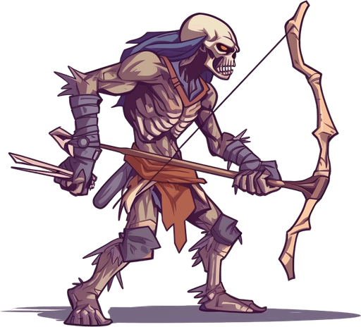 Enemy zombie archer walking to the left.
Game Texture. In-Game asset. 2d. Pixelart. White background. Blank background. Low detail. High contrast.