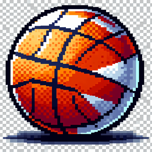 8-Bit basketball. No lighting is present on the ball. The lighting does not affect the look of the ball..
Single Game Texture. In-Game asset. 2d. Transparent background. High contrast. No shadows.