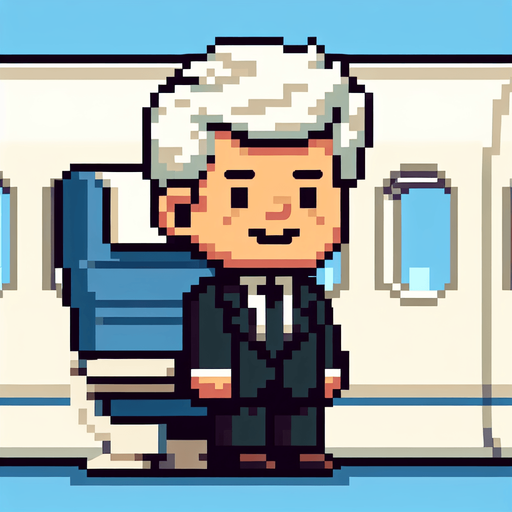 a 2d funny character in 8-bit and cartoon of joe biden on an airplane..