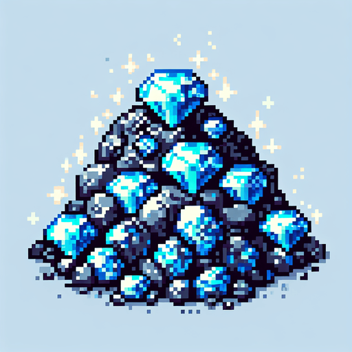 pixel art of a ore clump with blue diamonds.
Game asset. 2d. Blank background. High contrast. No shadows.