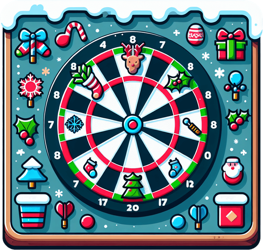 Cartoon flat dart board. Christmas designed. Single Game Texture. In-Game asset. 2d. Blank background. High contrast. No shadows.