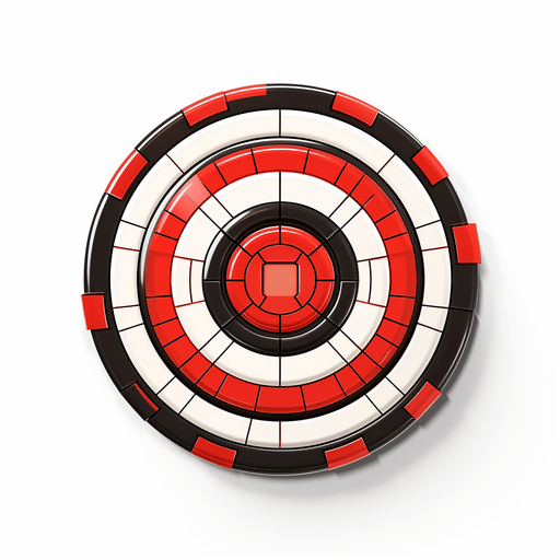 Round powerup icon with bullseye 
Single Game Texture. In-Game asset. 2d. Pixelart. White background. Blank background. Low detail. High contrast.