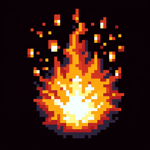 pixel art flame particle.
Single Game Texture. In-Game asset. 2d. Blank background. High contrast. No shadows.