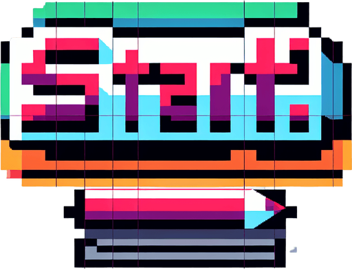 In game text that says ''Start''. I want the art style to reflect a classic 16-bit retro pixel art aesthetic, reminiscent of early 1990s RPGs with vibrant colors..
Single Game Texture. In-Game asset. 2d. Blank background. High contrast. No shadows.