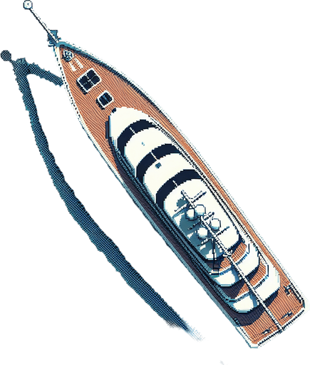 yacht seen from above. pixelated 8-bit.
Single Game Texture. In-Game asset. 2d. Blank background. High contrast. No shadows.