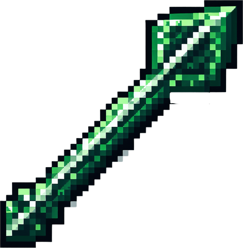 a straight crossbow bolt made of jade. top down view. pixelart. bolt only, crossbow not included. vertical display, from bottom to top. Single Game Texture. In-Game asset. 2d. Blank background. High contrast. No shadows.