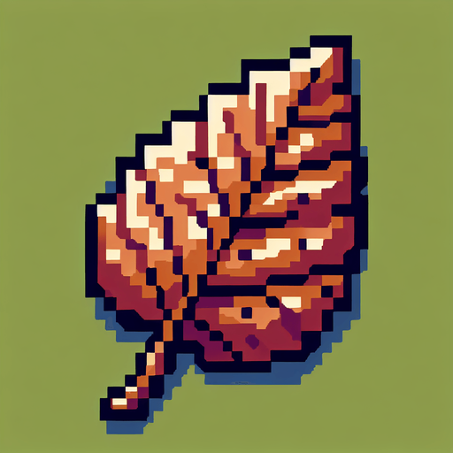 a single brown leaf, front facing, I want the art style to reflect a classic 16-bit retro pixel art aesthetic, reminiscent of early 1990s RPGs with vibrant colors....
Single Game Texture. In-Game asset. 2d. Blank background. High contrast. No shadows.