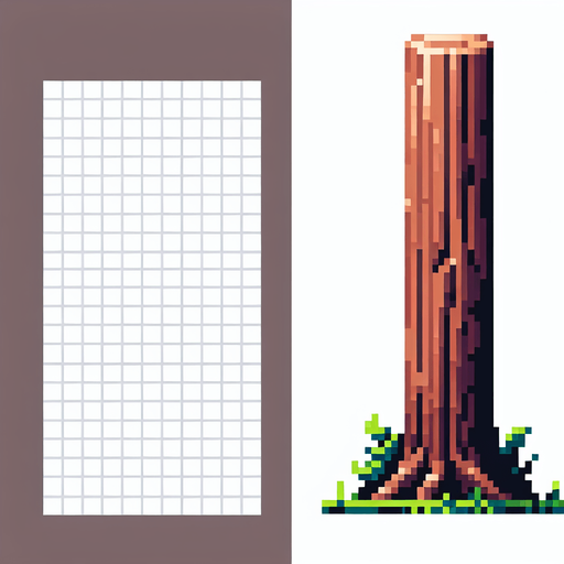 pixelart - a smooth brown wooden tree trunk of a tall tree.Only the trunk of the tree should be seen in the generated image..
Single Game Texture. In-Game asset. 2d. Blank background. High contrast. No shadows.