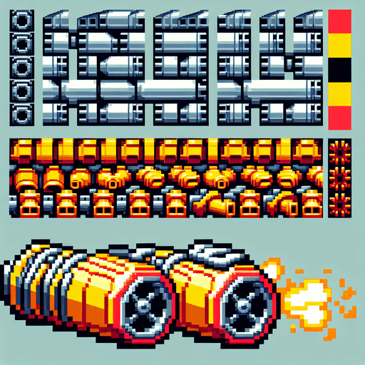 Bright yellow and red engine exhaust sprite sheet..
Single Game Texture. In-Game asset. 2d. Blank background. High contrast. No shadows.