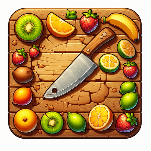 Give me  a image having wooden background for fruit chopping game..
Single Game Texture. In-Game asset. 2d. Blank background. High contrast. No shadows.