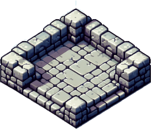 isometric stone wall platform. top-down bird-eye view perspective. 8-bit pixelated. grey soft-color palette..
Single Game Texture. In-Game asset. 2d. Blank background. High contrast. No shadows.