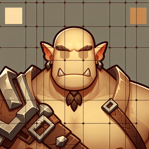 méchant orc beige..
Single Game Texture. In-Game asset. 2d. Blank background. High contrast. No shadows.