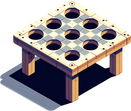 isometric table with empty whack-a-mole holes.
Single Game Texture. In-Game asset. 2d. Blank background. High contrast. No shadows.