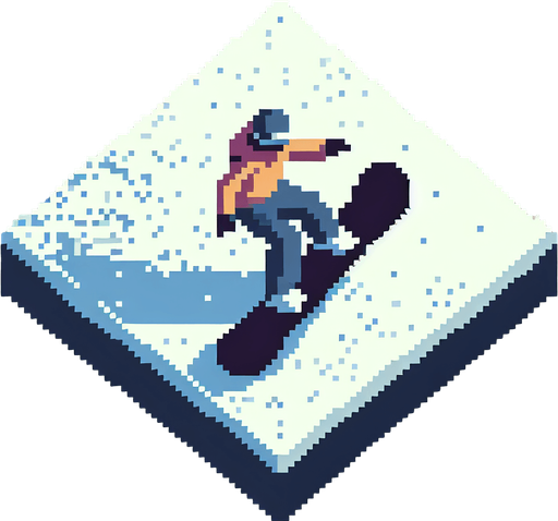 snowboarder. top-view. gta 2. seen from above. Single Game Texture. In-Game asset. 2d. Blank background. High contrast. No shadows. pixelated. 8 bit