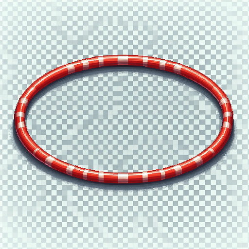 8-Bit hula hoop. The color is red. The hoop is flat facing towards the ground.
Single Game Texture. In-Game asset. 2d. Transparent background. High contrast. No shadows.